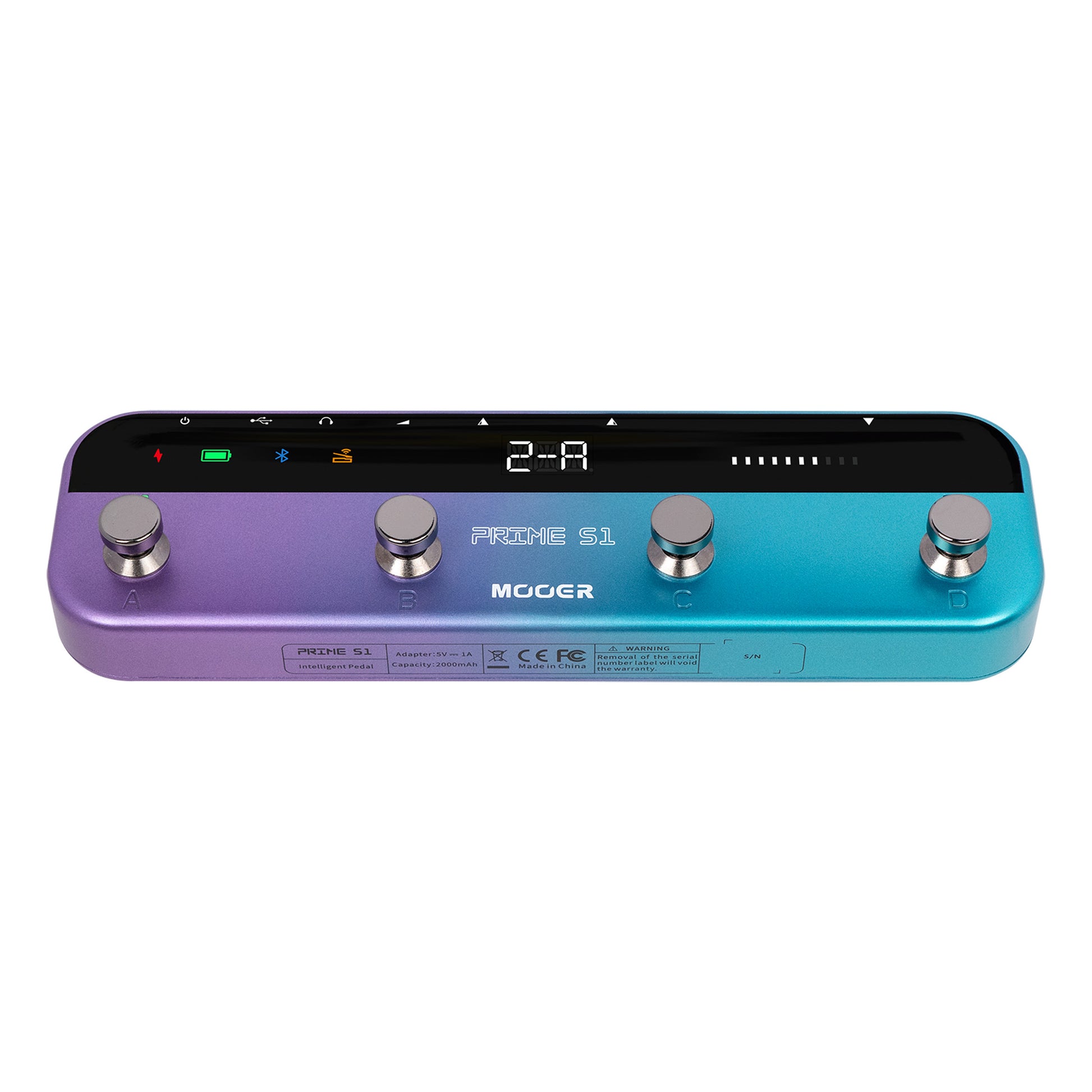 Multi-effets PRIME S1, 126 effets de guitare, accordeur, métronome, boite à rythmes, looper, bluetooth, bleu violet pailleté