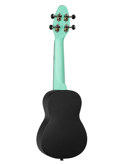 K2-CBM, pack ukulélé Soprano, table agathis, corps ABS galbé, manche okoumé, 12 frettes, accessoires, caribbean mint satiné