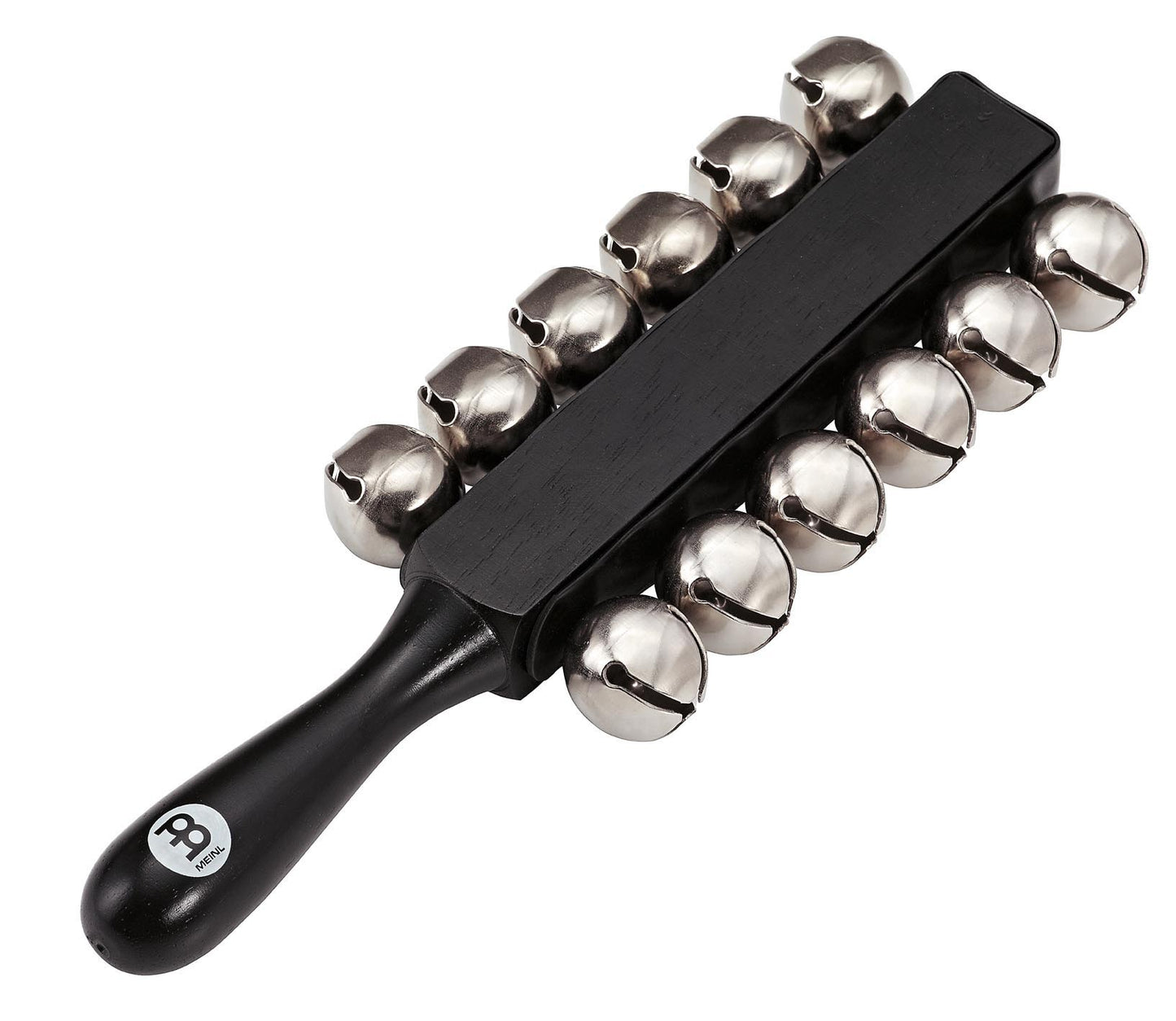 Grelot 12 clochettes acier, manche bois ergonomique, noir