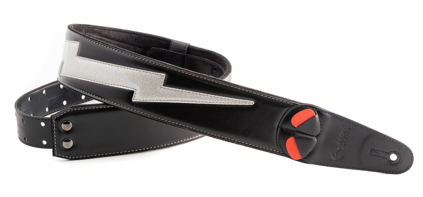 Courroie modèle BOLT II, extérieur synthétique et tissu, largeur 6 cm, longueur 100 à 145 cm, porte-médiators intégré, noir