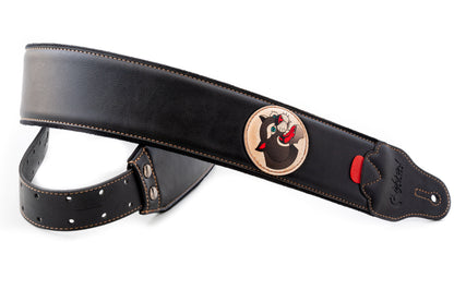 Courroie modèle TATOO PANTHER, extérieur synthétique, largeur 7 cm, longueur 98 à 153 cm, porte-médiators intégré, noir