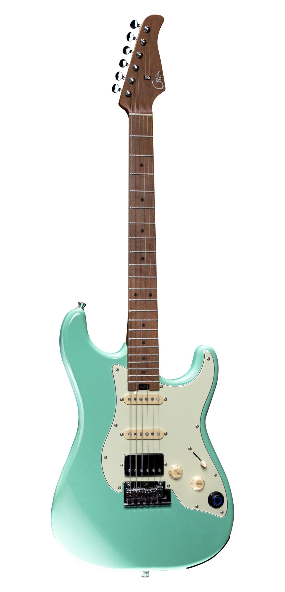 GTRS S800, corps tilleul, manche érable torréfié, touche palissandre, micros et processeur GTRS, surf green
