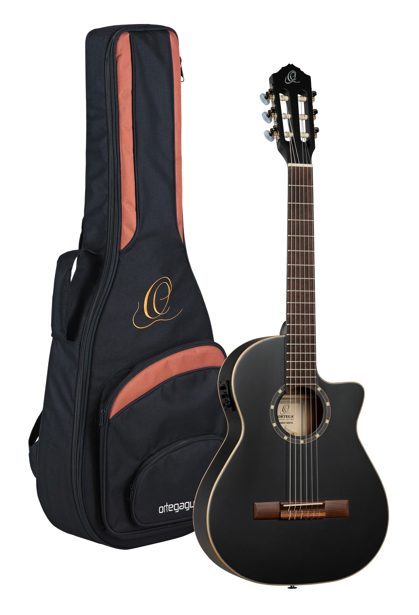 RCE12534-SBK, corps Thinline, pan coupé, EQ Magus X/G, table épicéa, f/e acajou, sillet 45 mm, housse, noir satiné