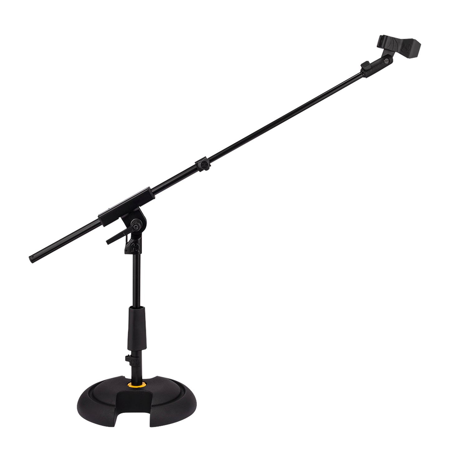 Support bas avec perche télescopique courte 2 parties, base ronde en H, parfait lorsque la surface au sol est limitée