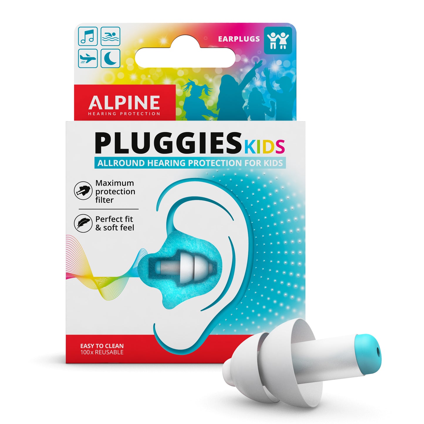 Pluggies Kids, deux petits bouchons d'oreilles thermoplastiques, spécialement conçus pour les enfants, atténuation 26 dB