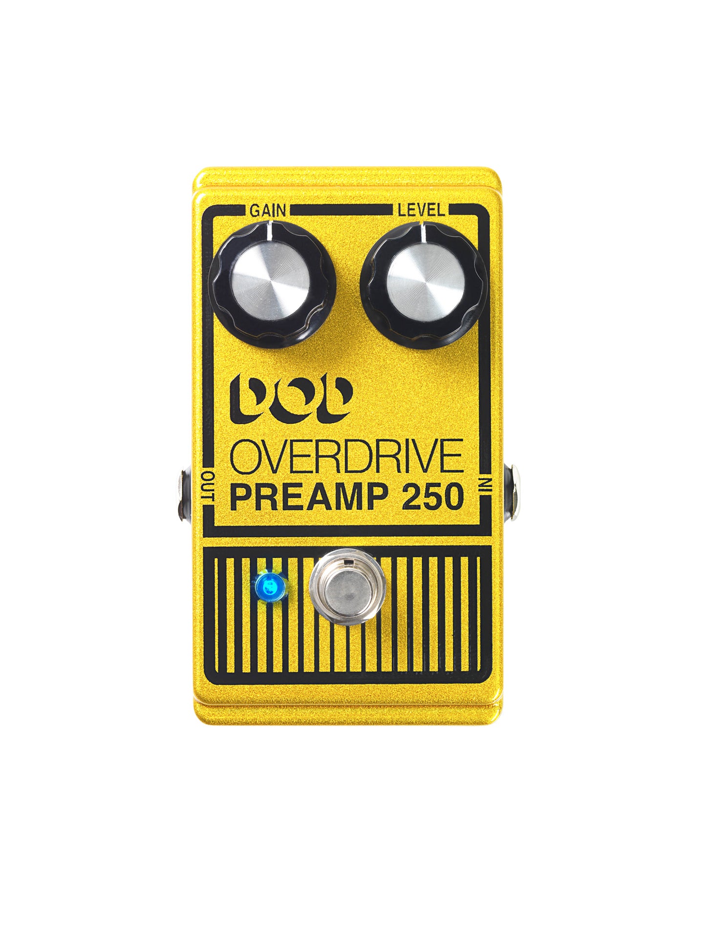 PÉDALE OVERDRIVE PREAMP 250, overdrive basé sur le circuit original avec des composants actualisés, True Bypass, jaune métallisé