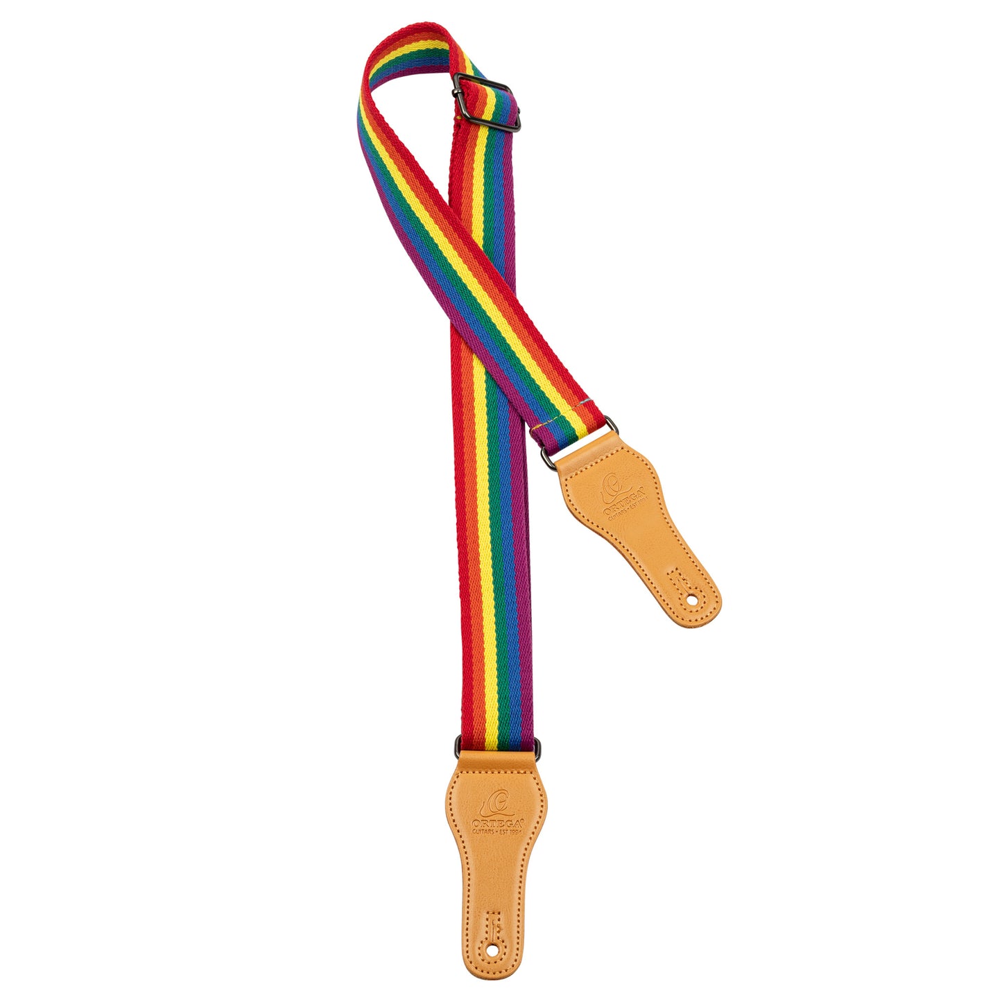 Courroie ukulélé, 100% coton, extrémités simili cuir, largeur 3.7 cm, longueur jusqu'à 139 cm, pride