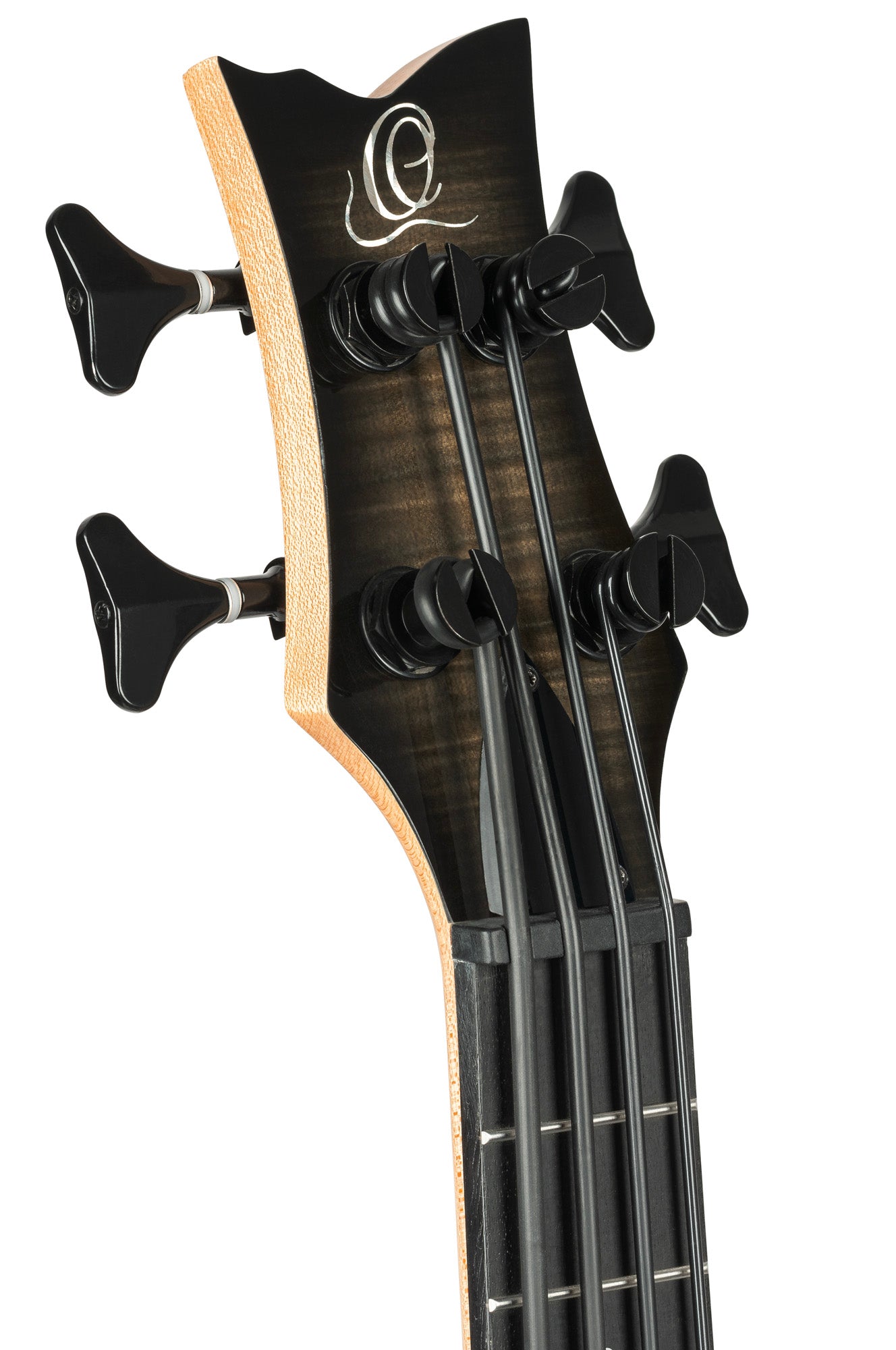 NEO-BS-TGB, modèle Ukebass, pan coupé, EQ MagusExpress, table érable flammé, corps okoumé, manche érable, housse, gris