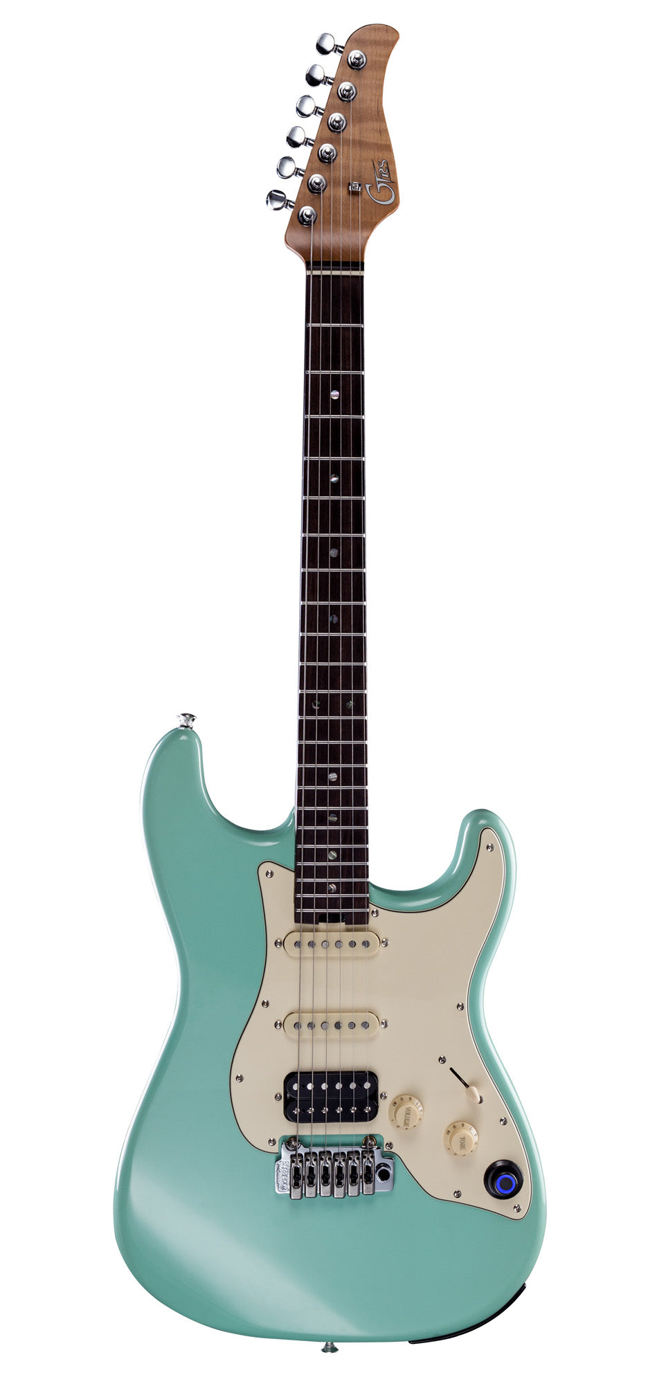 GTRS P800, corps aulne, manche érable flammé torréfié, touche palissandre, micros et processeur GTRS, mint green