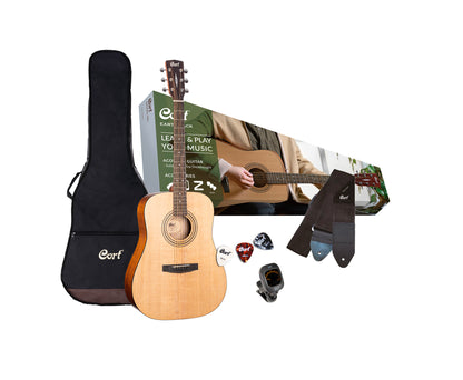 Pack Earth: guitare avec table épicéa massif, housse, accordeur, sangle, médiators, naturel pores ouverts