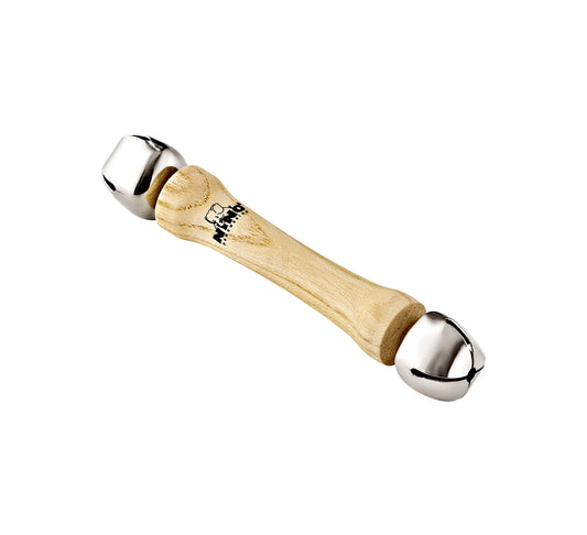 Bell Stick 6" (17 cm), manche ergonomique bois, 2 clochettes acier, naturel