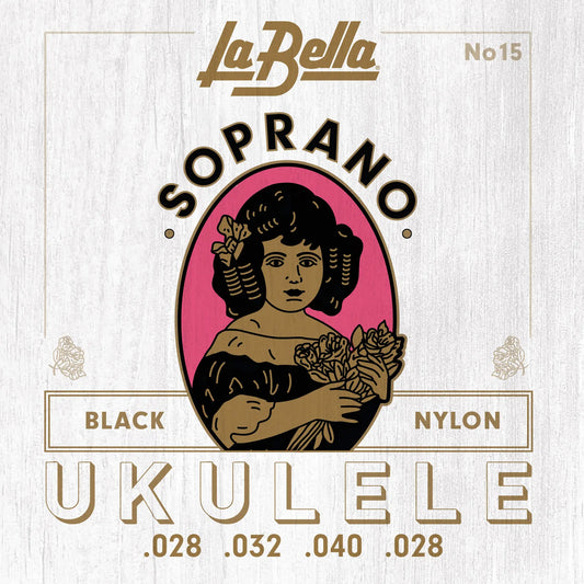 Jeu pour ukulélé soprano BLACK NYLON, nylon noir haute qualité (28-32-40-28)