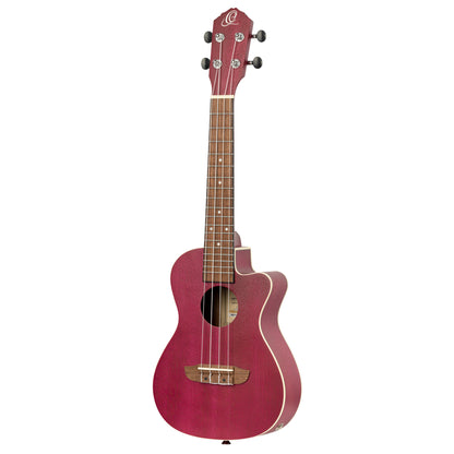 RURUBY-CE, modèle Concert pan coupé, EQ Ortega MagusUke, table okoumé, fond & éclisses okoumé, rouge rubis satiné