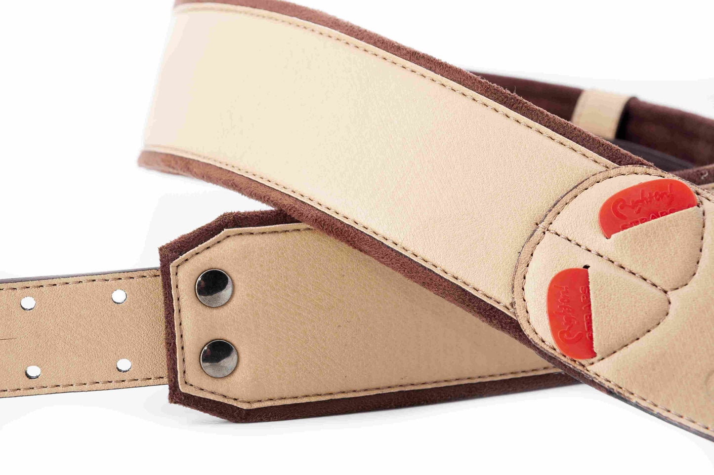 Courroie modèle CHARM, extérieur synthétique, largeur 6 cm, longueur 100 à 145 cm, porte-médiators intégré, beige