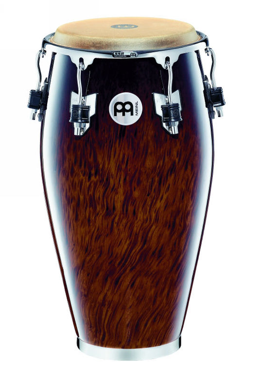 Conga 11"3/4, 2 plis hévéa, 76 cm, peau buffle, cercle SSR 4mm, accast. chromé avec protec, sans pied, Brown Burl brillant