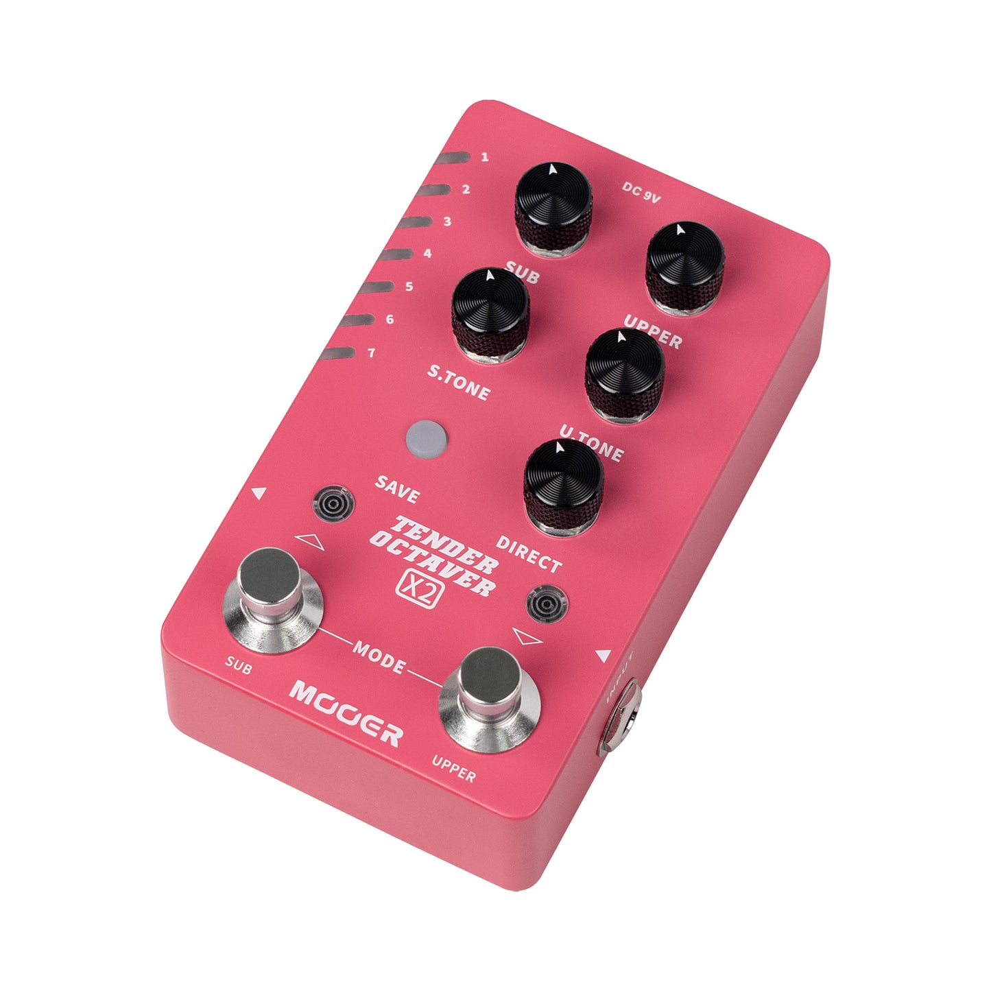 Pédale TENDER OCTAVER X2, octaveur, 14 presets utilisateurs, 2 options de transposition, 2 volumes indépendants, rose