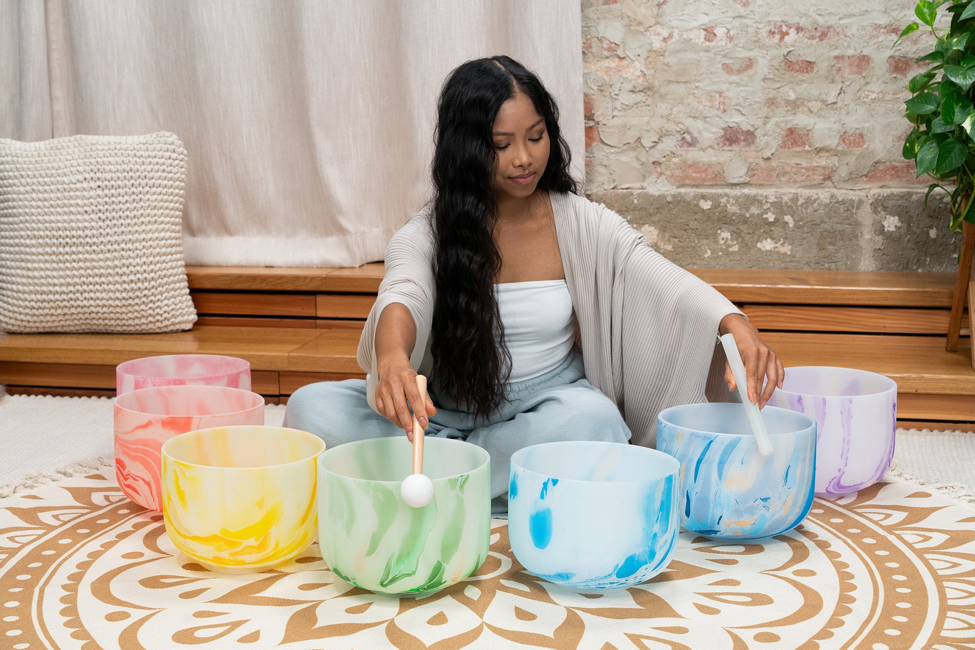 SET 7 SINGING BOWL MARBRES SONIC ENERGY CRYSTAL 10". 7 CHAKRAS 432HZ