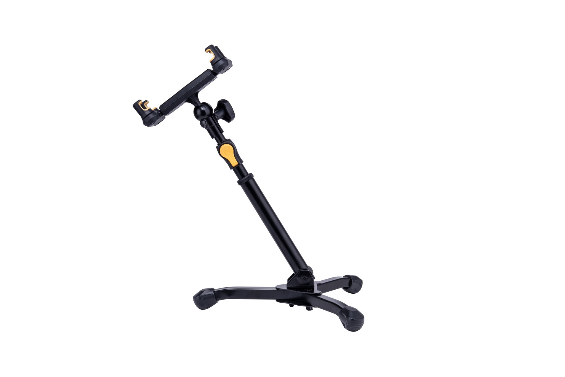 Support de table pour tablette et smartphone 6,1" à 13", hauteur 31,5 à 39,5 cm, rotation 360°, noir et jaune