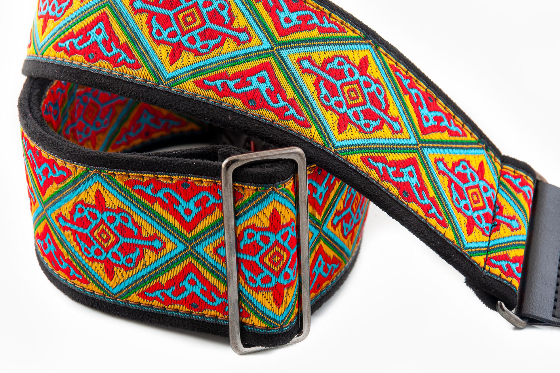 Courroie modèle HAFA, tissu Jacquard, largeur 6 cm, longueur 90 à 150 cm, porte-médiators intégré, rouge