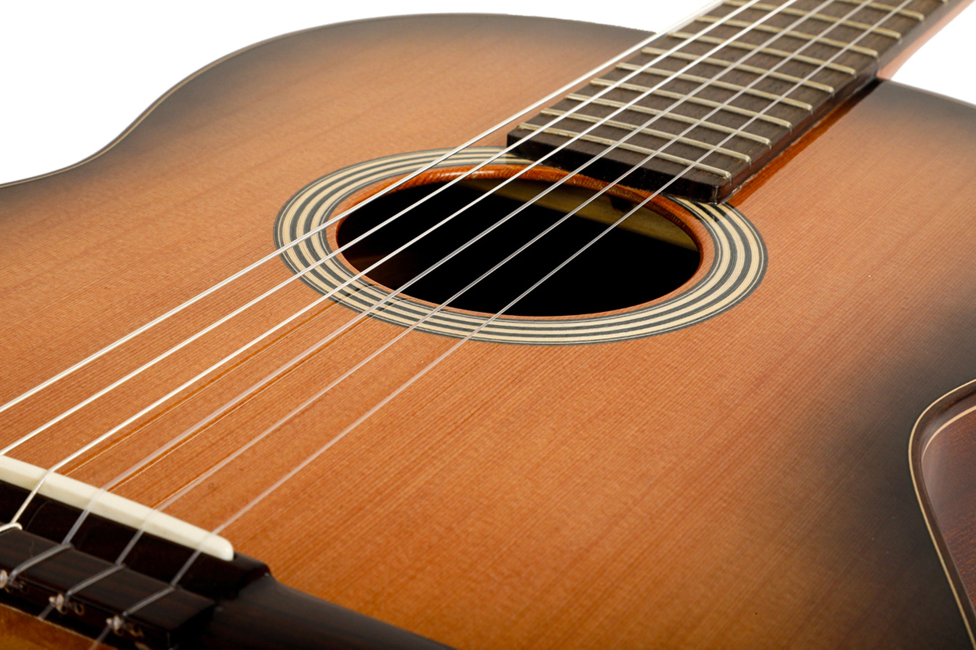 FUSION-CD, table cèdre massif, fond & éclisses sapelly massif, manche acajou, soft case, satiné, table brillante