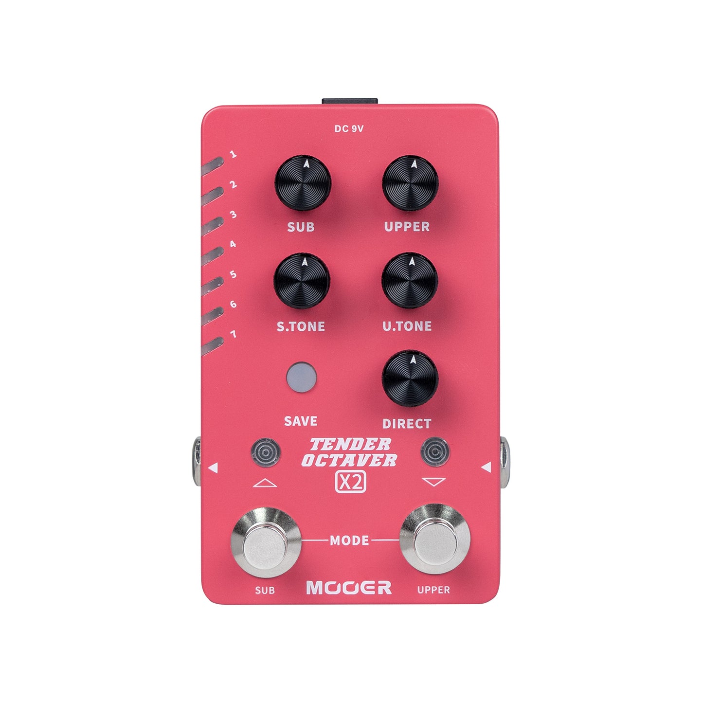 Pédale TENDER OCTAVER X2, octaveur, 14 presets utilisateurs, 2 options de transposition, 2 volumes indépendants, rose