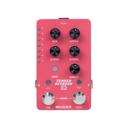 Pédale TENDER OCTAVER X2, octaveur, 14 presets utilisateurs, 2 options de transposition, 2 volumes indépendants, rose