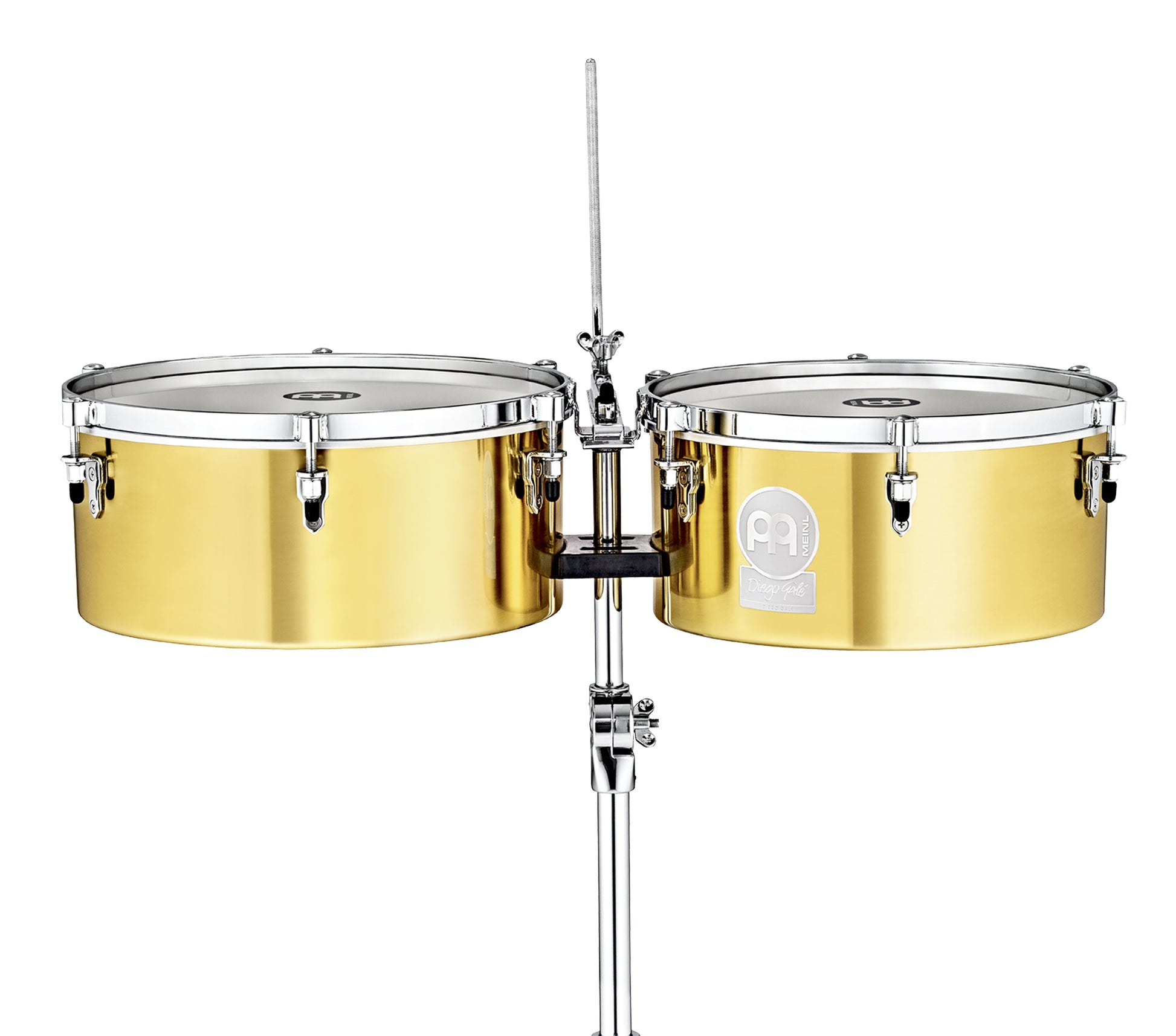 Jeu timbales 14 & 15" Diego Gale, laiton massif, support double embase avec attache cloche