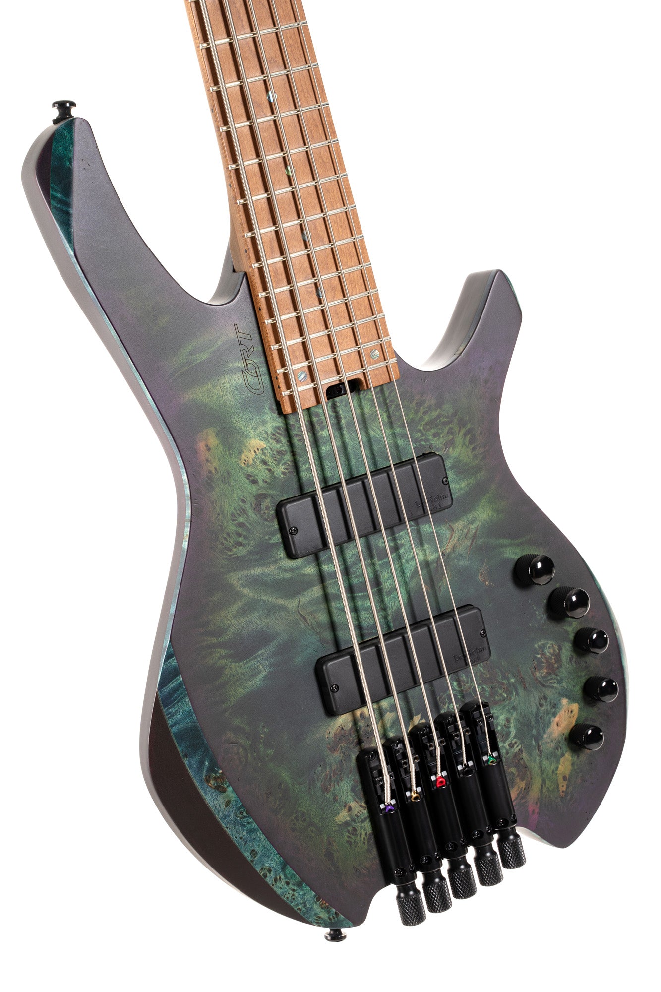 SPACE 5 BSDB, corps érable, table peuplier figuré, manche 7 pièces, micros et EQ Bartolini MK-1, star dust green, housse