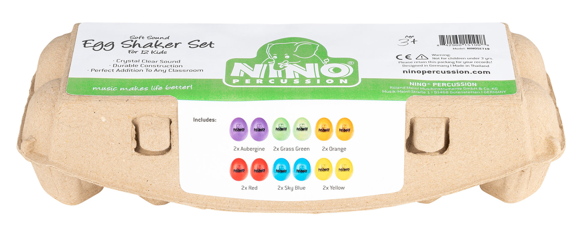 12 oeufs shaker son doux NINO couleurs + boîte de rangement/présentation
