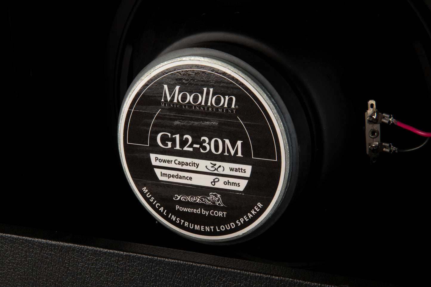 Enceinte guitare, 30W (8 ohms), 1 x 12" Moollon G12-30M, connecteur jack, poids: 14 kg, dimensions: 47 x 50 x 23 cm, noir