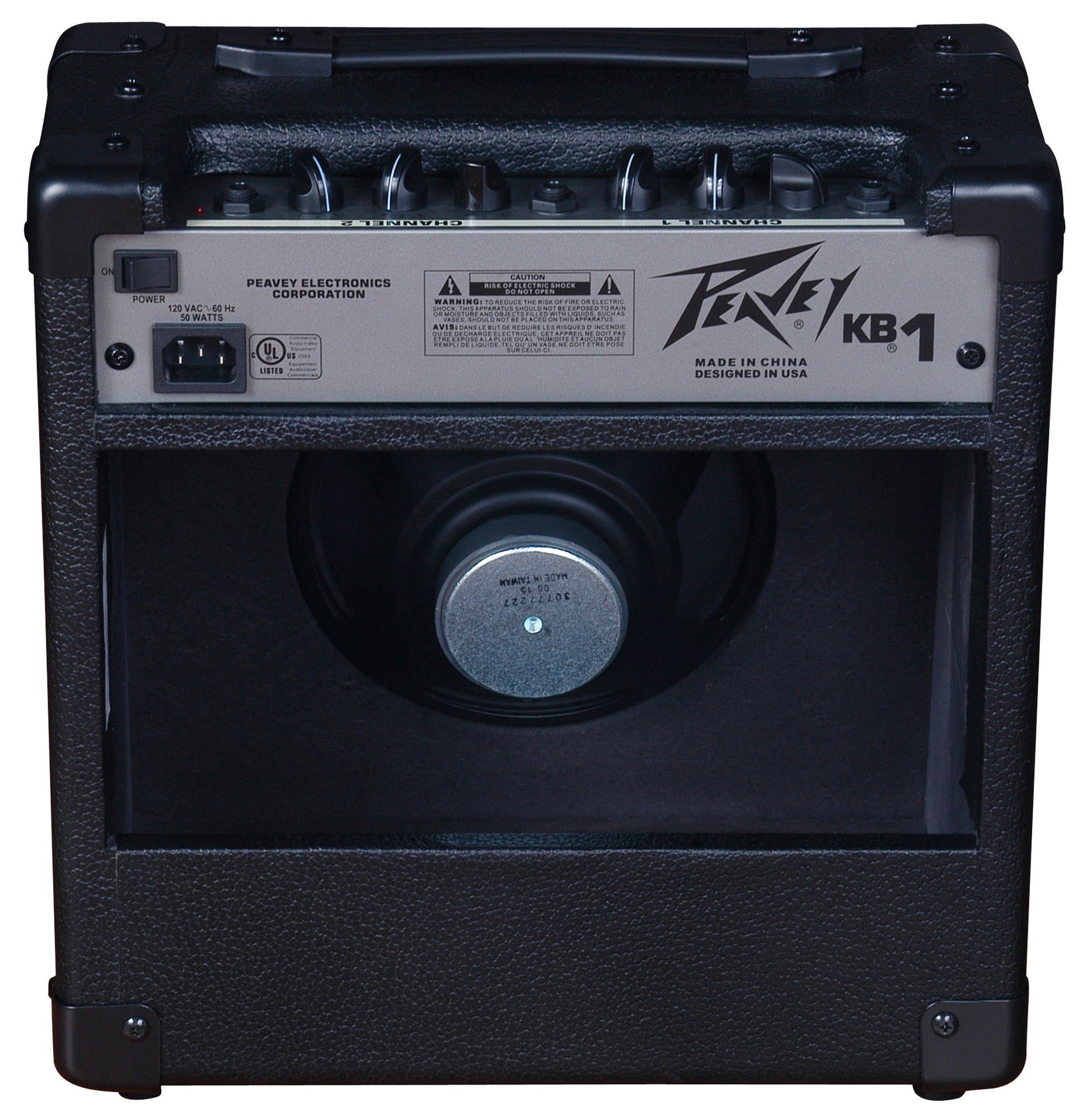 Ampli clavier 15W, HP 1x 8", 2 canaux, EQ 2 bandes, 2 entrées ligne, sortie casque, finition noir