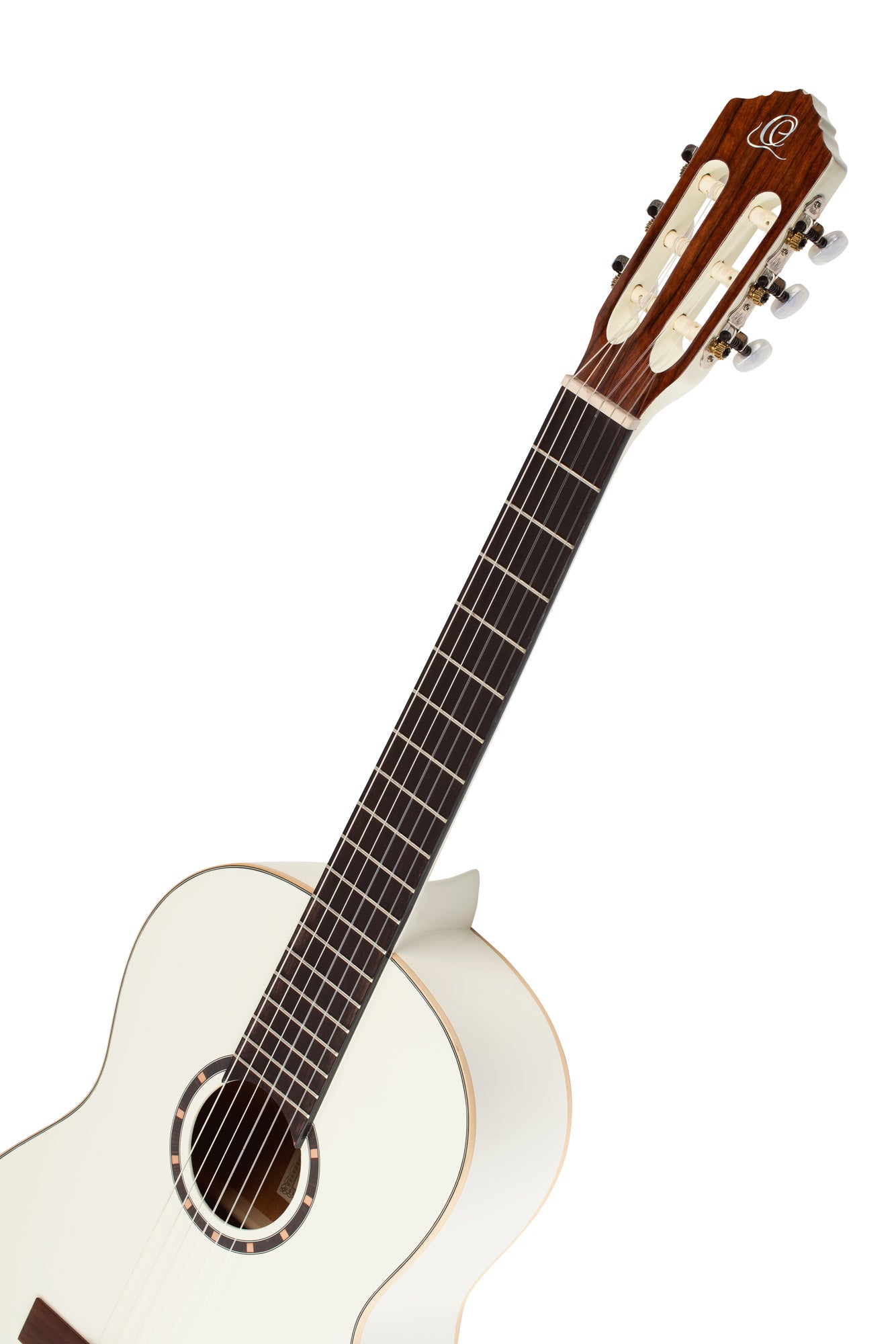 R121, table épicéa, fond & éclisses acajou, manche acajou (sillet 52 mm), housse, blanc brillant