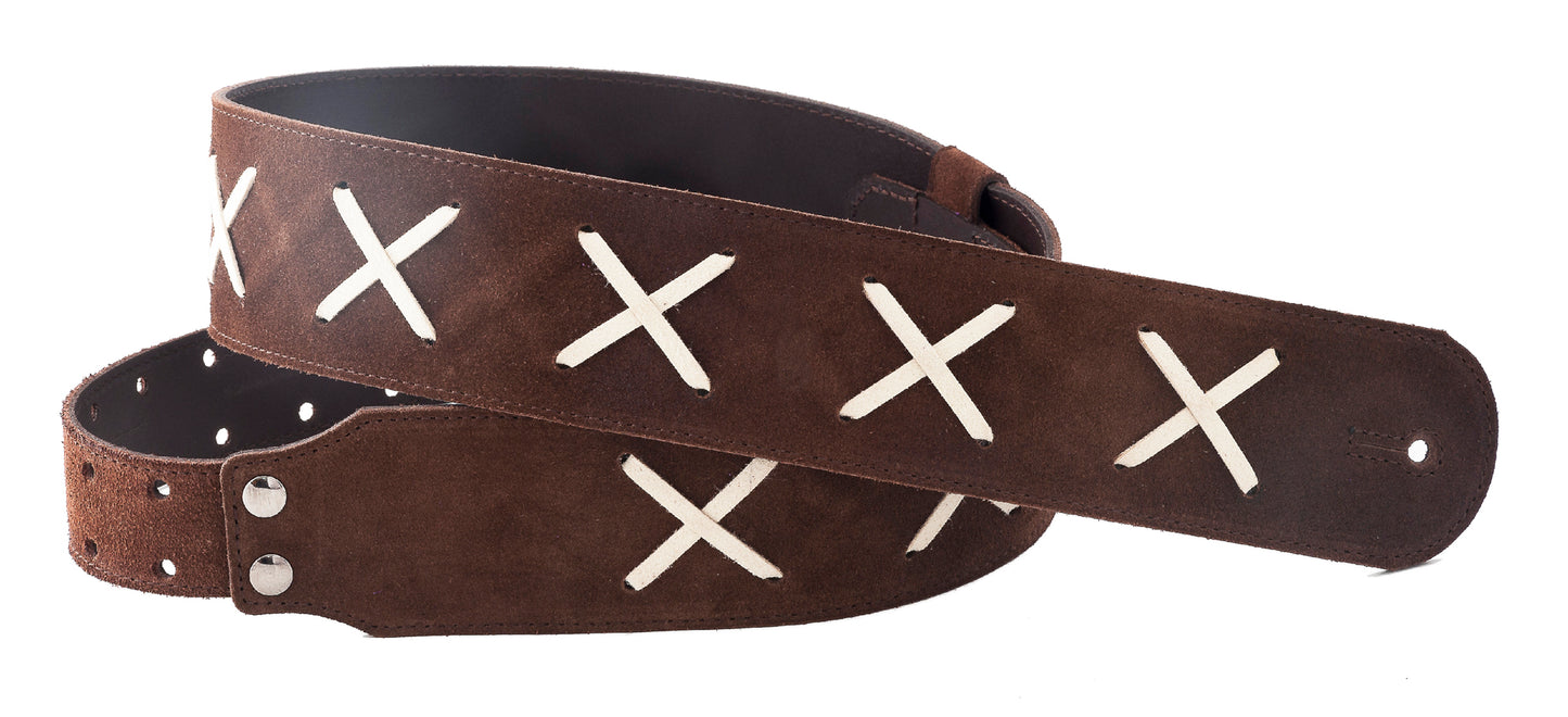 Courroie modèle LEGEND DG, cuir haute qualité, largeur 6 cm, longueur 100 à 145 cm, porte-médiators intégré, brun