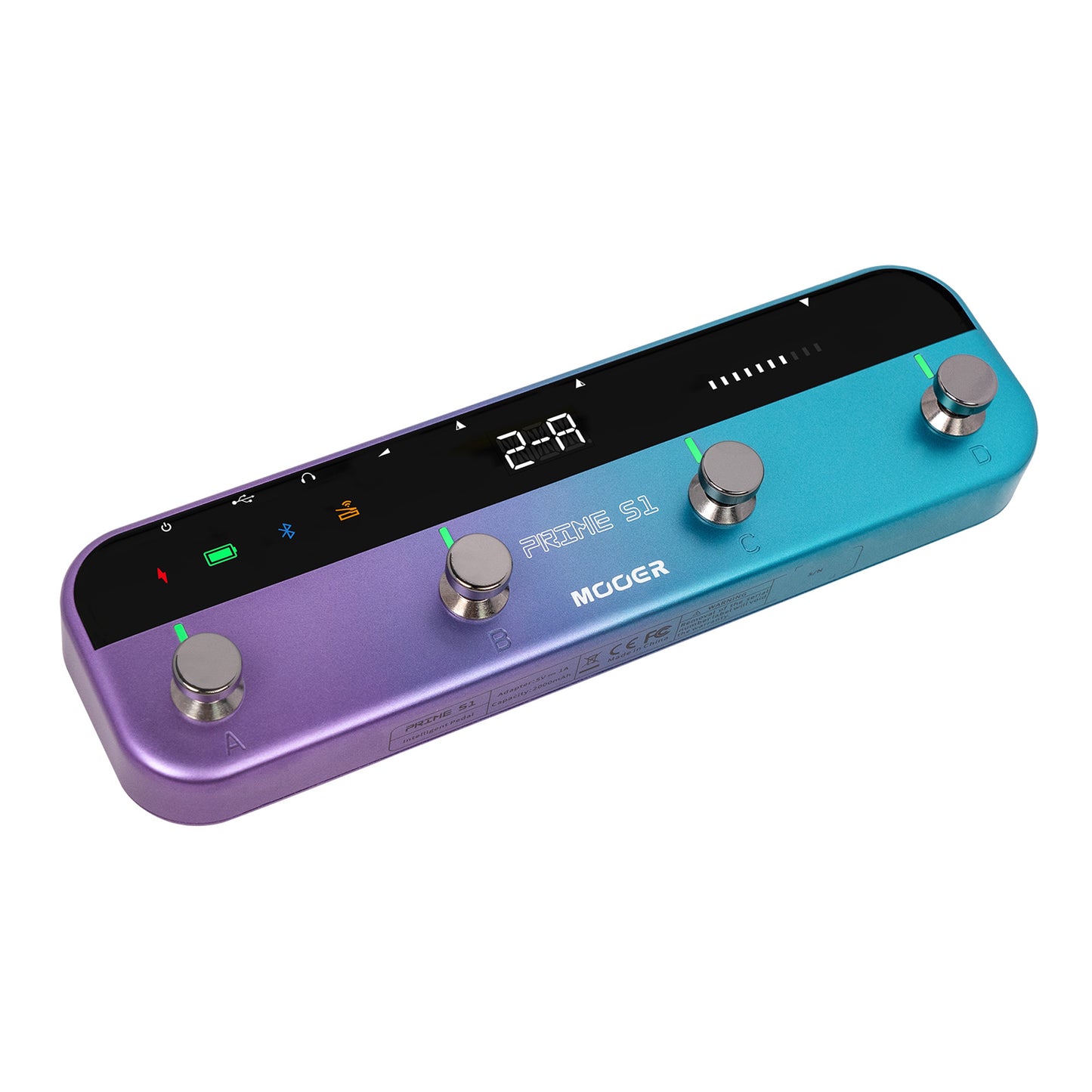 Multi-effets PRIME S1, 126 effets de guitare, accordeur, métronome, boite à rythmes, looper, bluetooth, bleu violet pailleté