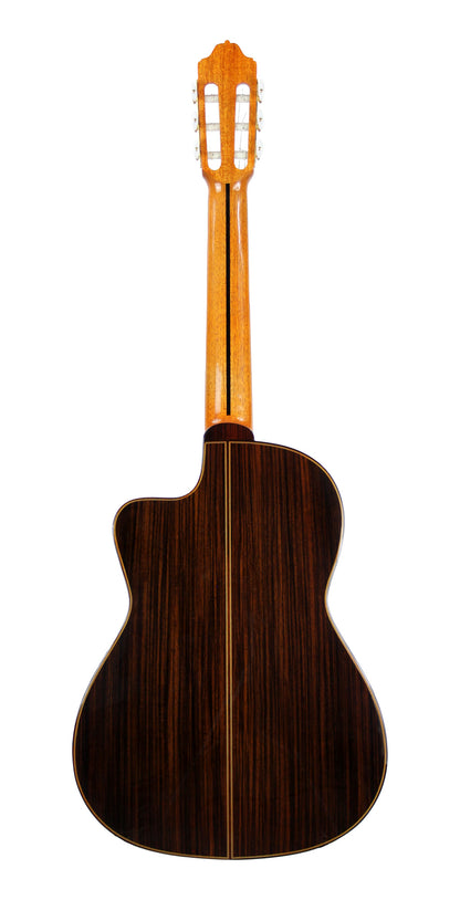 9CE C/B, table cèdre massif, f/e palissandre indien massif, manche insert ébène, touche ébène, preamp Matrix Infinity, soft case