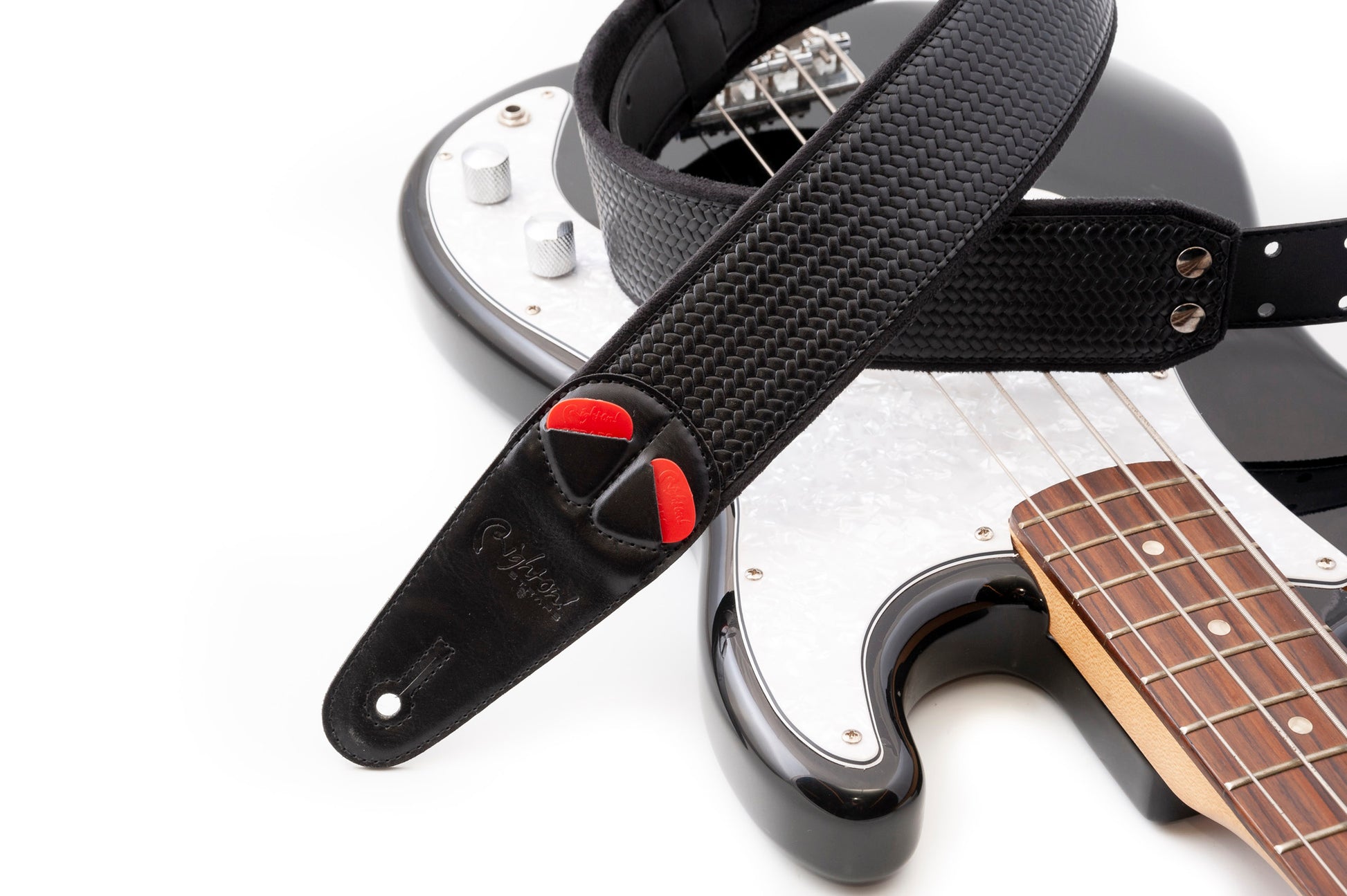 Courroie modèle M-BOND 60, extérieur synthétique, largeur 6 cm, longueur 95 à 150 cm, porte-médiators intégré, noir