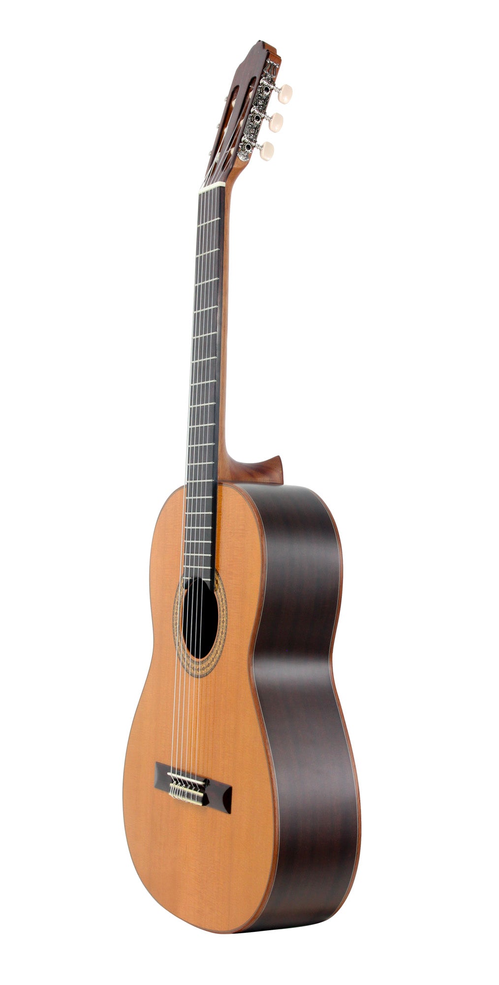 MOD.3, table cèdre massif, fond & éclisses acajou, touche palissandre, satiné, table brillante