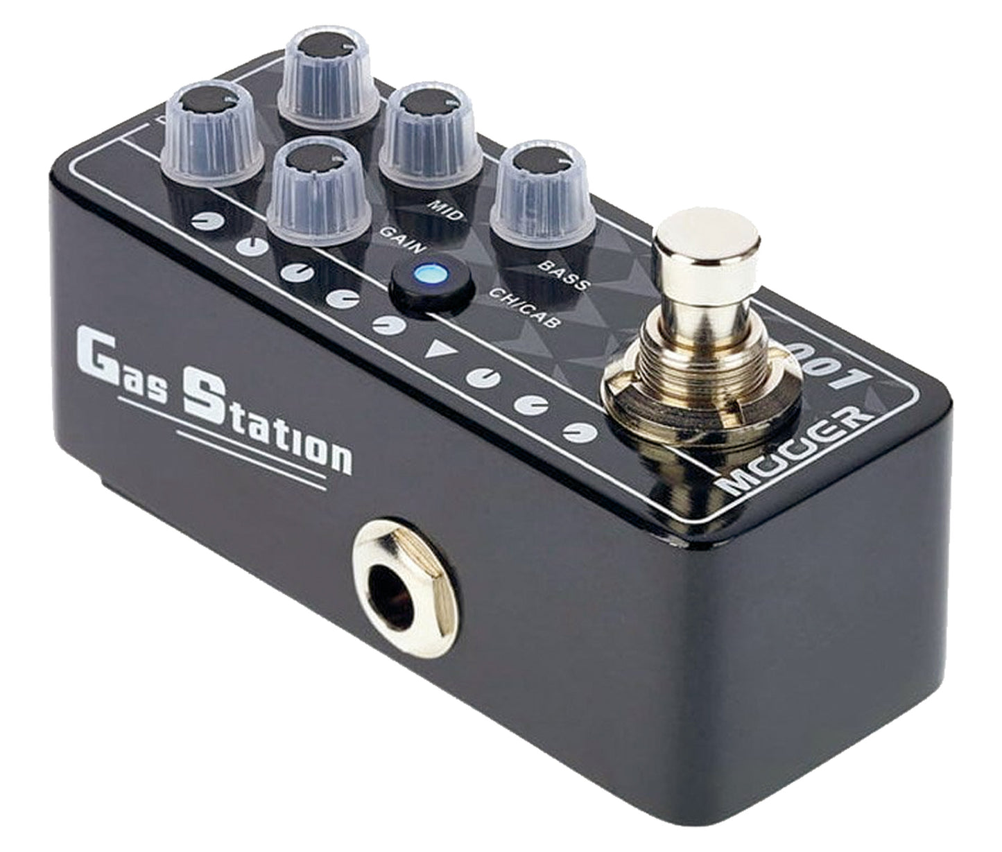 Pédale GAS STATION, préampli numérique type Hi-Gain moderne, deux canaux, EQ 3 bandes par canal, noir et blanc