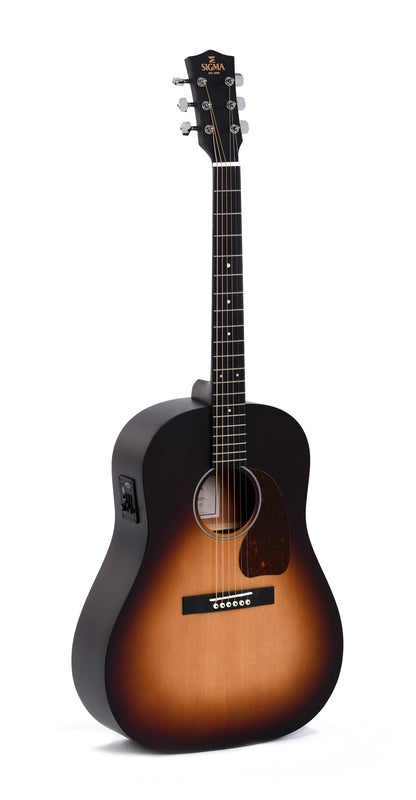 Modèle JM-SGE, Dreadnought Slope Shoulder, table épicéa massif, f/e acajou, EQ Sigma, sunburst satiné