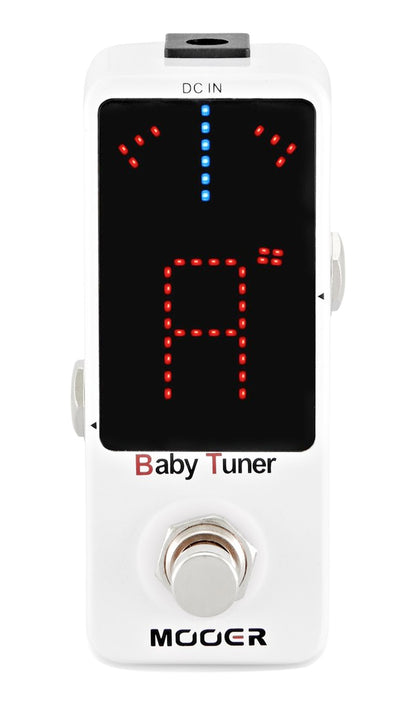 Pédale BABY TUNER, accordeur pour guitares et basses, écran 108 LEDs, boîtier métal, true bypass, blanc
