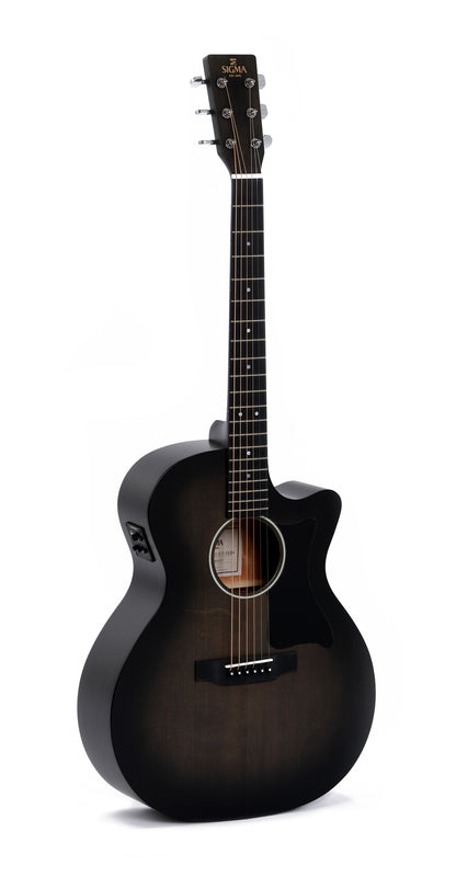 Modèle GMC-STE-BKB, Grand OM pan coupé, table épicéa massif, f/e acajou, touche micarta, EQ Fishman, noir dégradé satiné