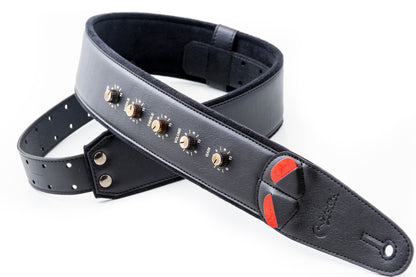 Courroie modèle SPINALTAP, extérieur synthétique, largeur 6 cm, longueur 100 à 145 cm, porte-médiators intégré, noir