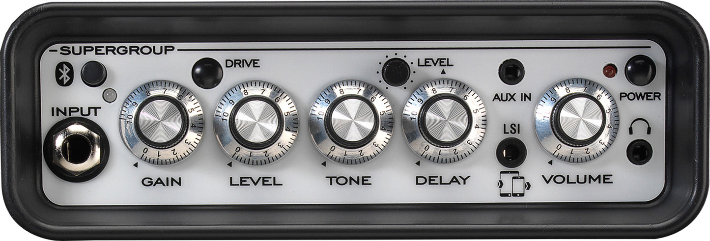 Ampli guitare MINI-STB-SG2 stéréo 2x 3W, connexion Bluetooth, look Supergroup, 2x HP 3", 2 canaux, connectique LSI, noir