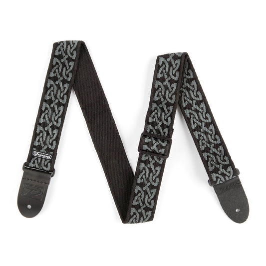 Courroie jacquard modèle CELTIC, extrémités cuir, largeur 5 cm, noir et gris