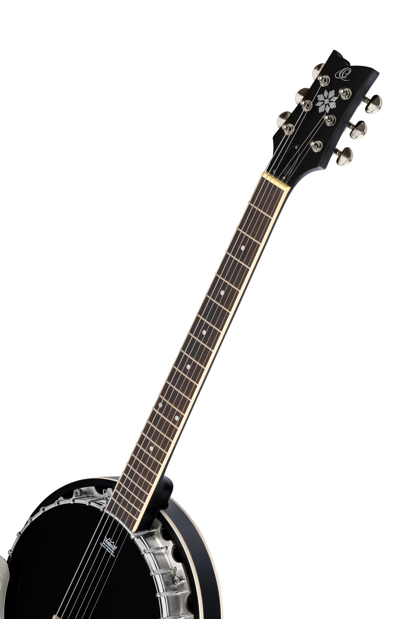 OBJ3506, banjo 6 cordes, 30 tirants, cercle aluminium, manche acajou, résonateur acajou, housse, noir satiné