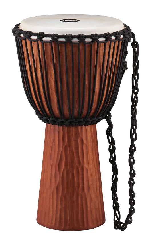 Djembé 13", série Nile, acajou en une pièce, hauteur 63.5cm, peau de chèvre sélectionnée main, cordage nylon 6mm pré-étiré, brun