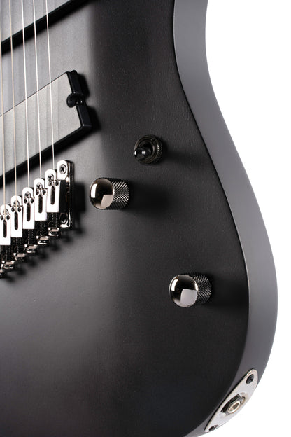 KX307MS, modèle 7 cordes, corps acajou, manche et touche érable torréfié, micros doubles passifs PowerBar, noir pores ouverts