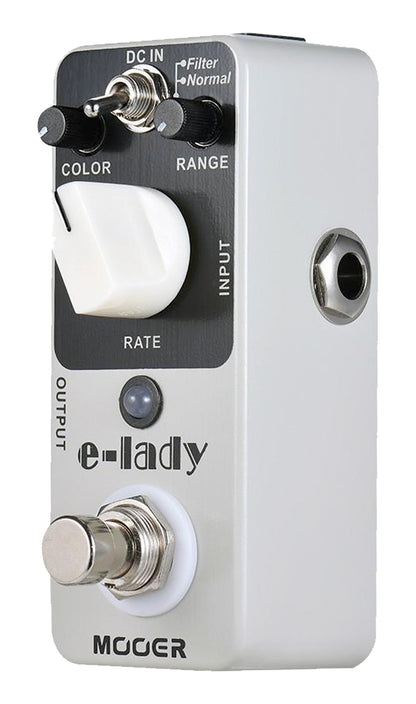 Pédale E-LADY, flanger analogique 2 modes (Normal/Filter), boîtier métal, true bypass, gris