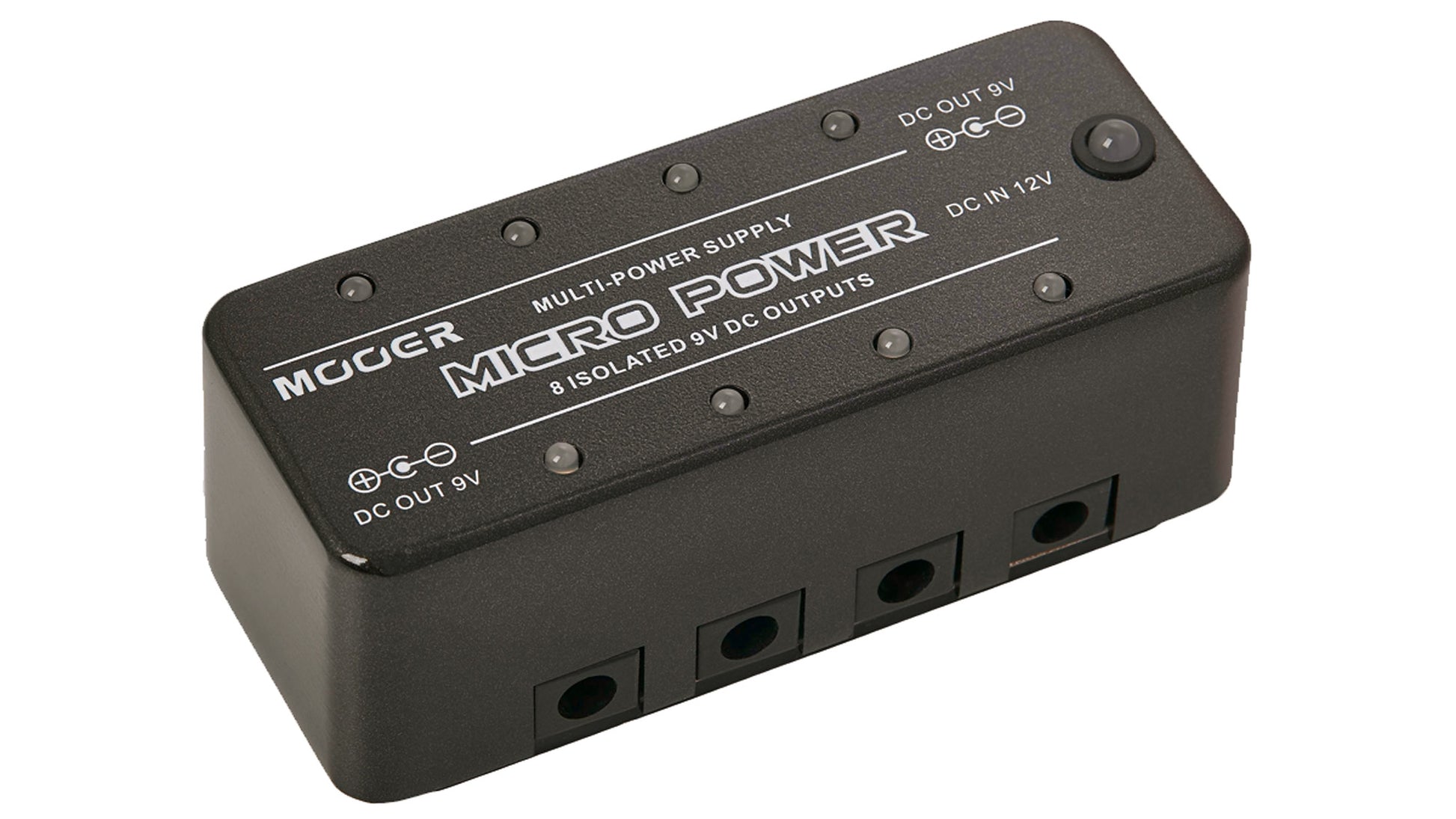Pédale MICRO POWER, alimentation pour pédales, 8 sorties 9V (300 mA chacune), livré avec câble et adaptateur 12V/2A, noir