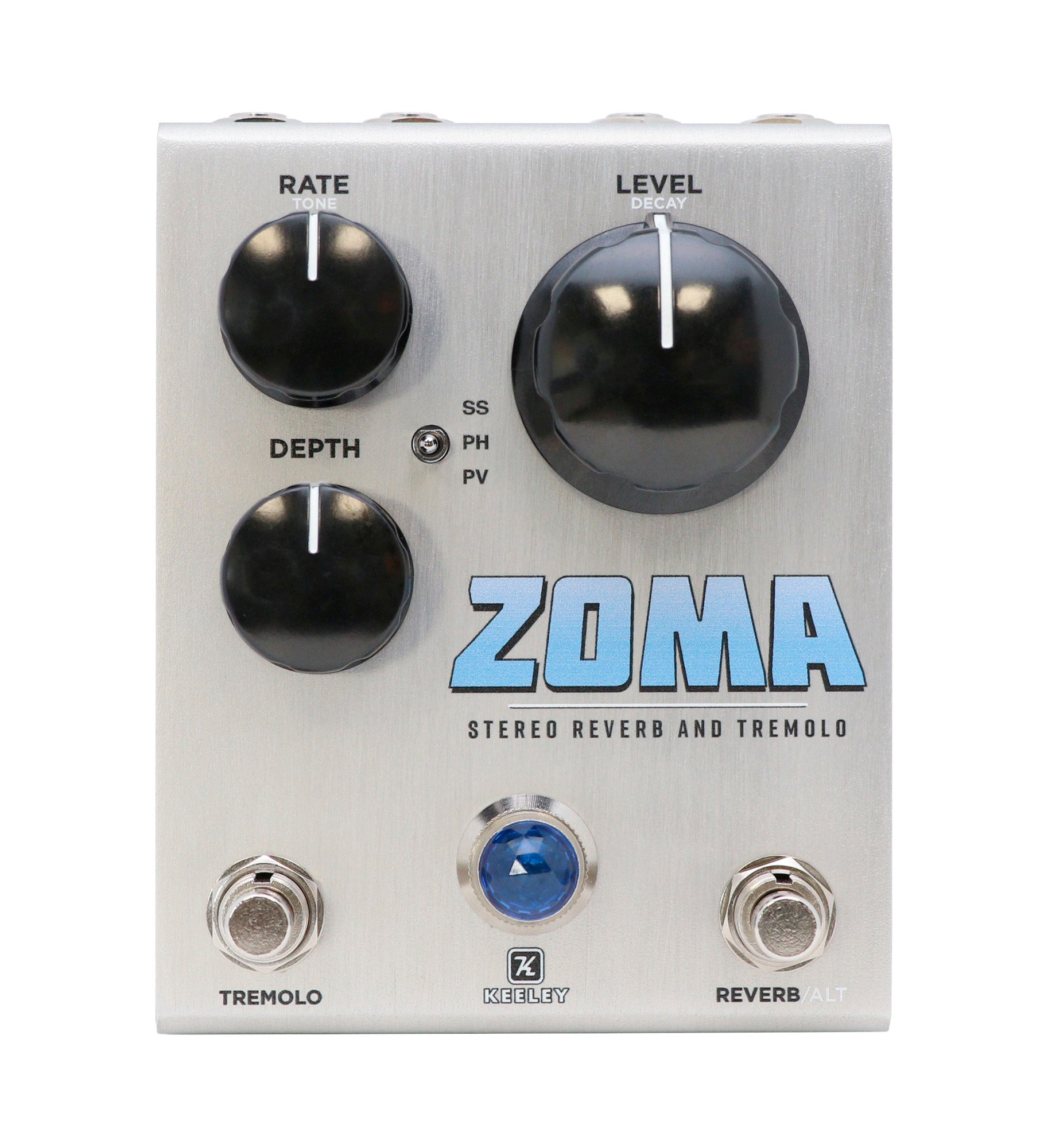 Pédale ZOMA, réverbération et trémolo stéréo, 3 modes, ordre d'effet commutable, boîtier métal, gris